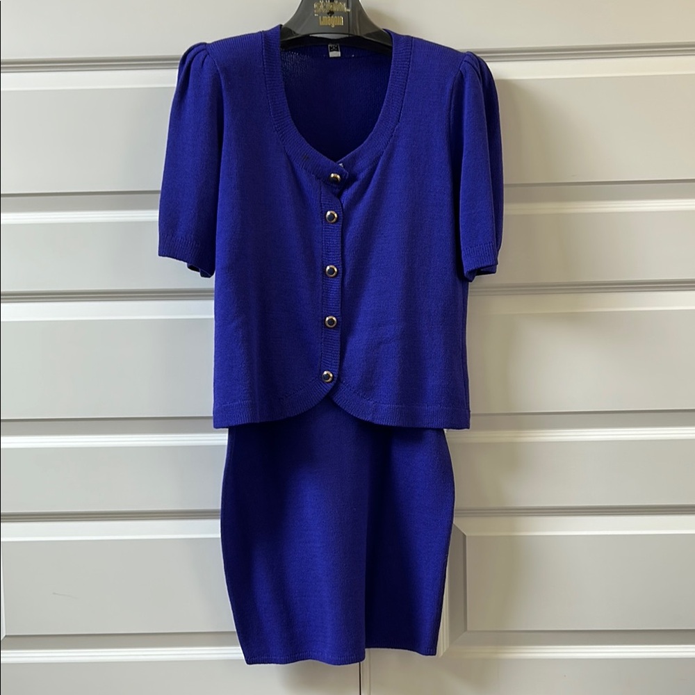 Vintage St. John for I.Magnin Royal Blue Knit Dress Set